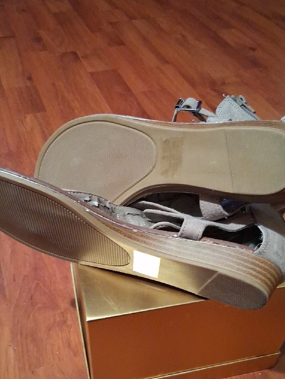 Beaded Taupe Gladiator Sandals - Women's Fashion Sandals - Picture 4 of 4